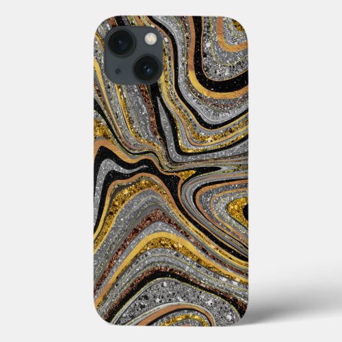 Sparkle Glam Glitter girly marble art grey gold Ca iPhone 13 Case