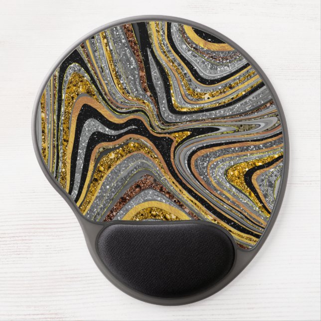 Sparkle Glam Glitter girly marble art grey gold Gel Mouse Pad (Front)