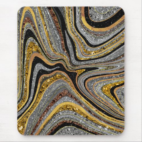 Sparkle Glam Glitter girly marble art grey gold Mouse Pad