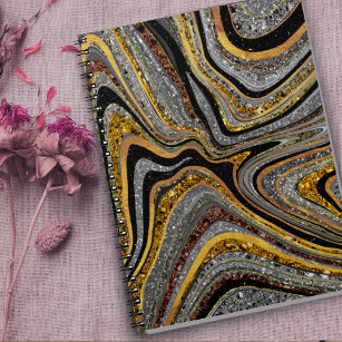 Sparkle Glam Glitter girly marble art grey gold Notebook