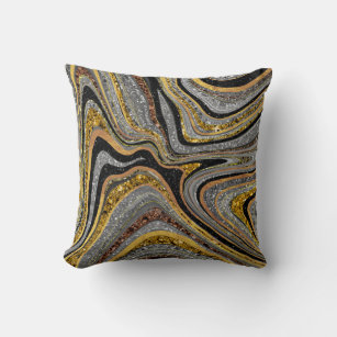 Sparkle Glam Glitter girly marble art grey gold Throw Pillow
