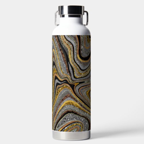 Sparkle Glam Glitter girly marble art grey gold Water Bottle