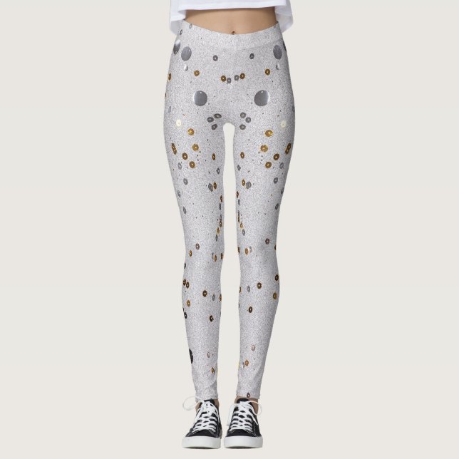 Sparkle Glam Glitter girly marble art grey Leggings (Front)