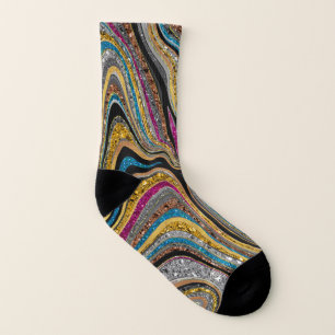 Sparkle Glam Glitter girly marble art grey Socks