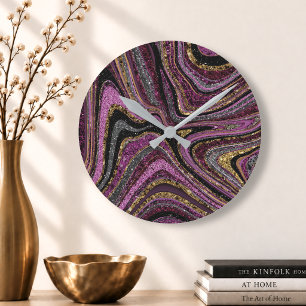 Sparkle Glam Glitter girly marble art pink Round Clock