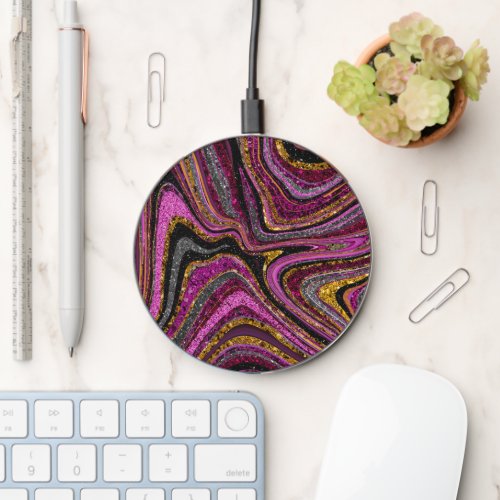 Sparkle Glam Glitter girly marble art Wireless Charger