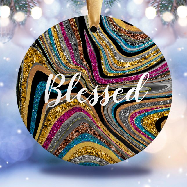 Sparkle Glam glittery girly marble art Ceramic Ornament (Creator Uploaded)