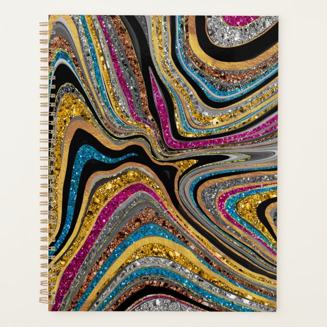 Sparkle Glam glittery girly marble art Planner (Front)