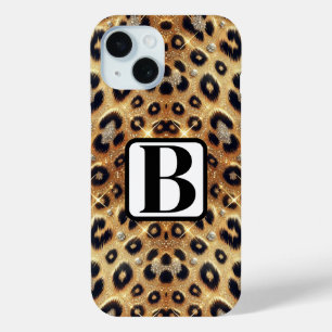 Sparkle Glam Gold Black Leopard Cheetah Print  iPhone 15 Case
