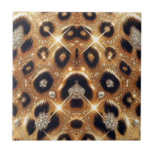Sparkle Glam Gold Black Leopard Cheetah Print  Ceramic Tile