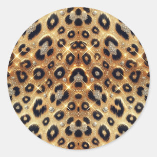 Sparkle Glam Gold Black Leopard Cheetah Print Classic Round Sticker