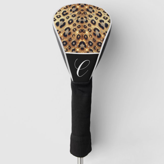 Sparkle Glam Gold Black Leopard Cheetah Print  Golf Head Cover (Front)