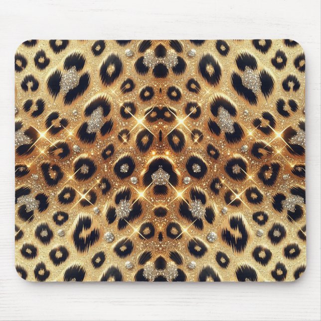 Sparkle Glam Gold Black Leopard Cheetah Print  Mouse Pad (Front)