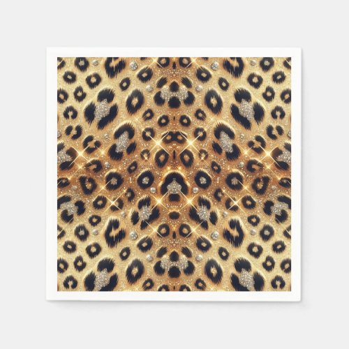 Sparkle Glam Gold Black Leopard Cheetah Print  Napkins