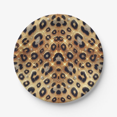 Sparkle Glam Gold Black Leopard Cheetah Print  Paper Plates