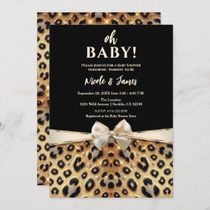 Sparkle Glam Gold Black Leopard Print Baby Shower Invitation