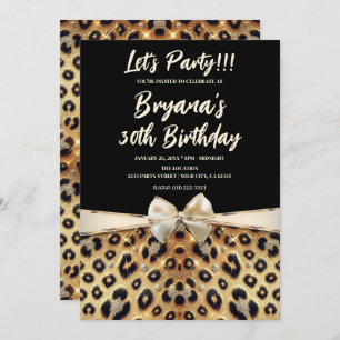 Sparkle Glam Gold Black Leopard Print Birthday Invitation