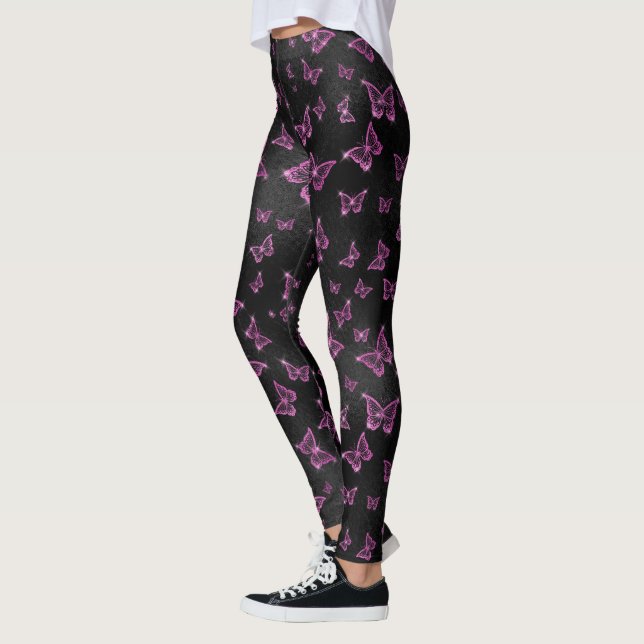 Sparkle Glam Hot Pink Butterflies Leggings (Left)