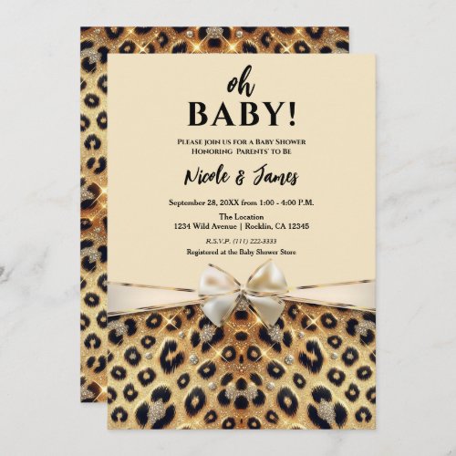 Sparkle Glam Leopard Print Baby Shower Invitation