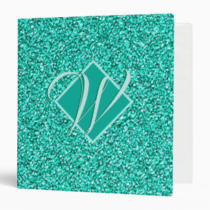 Sparkle Glam Turquoises Blue Glitter Monogrammed 3 Ring Binder