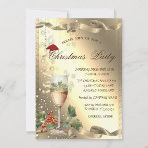 Sparkle,Glass,Holly Berry Corporate Christmas Invitation