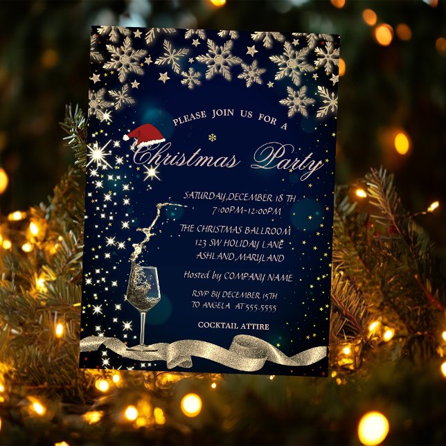 Sparkle,Glass,Snowflakes Blue Corporate Christmas Invitation (Creator Uploaded)