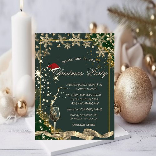 SparkleGlassSnowflakes Green Corporate Christmas Invitation