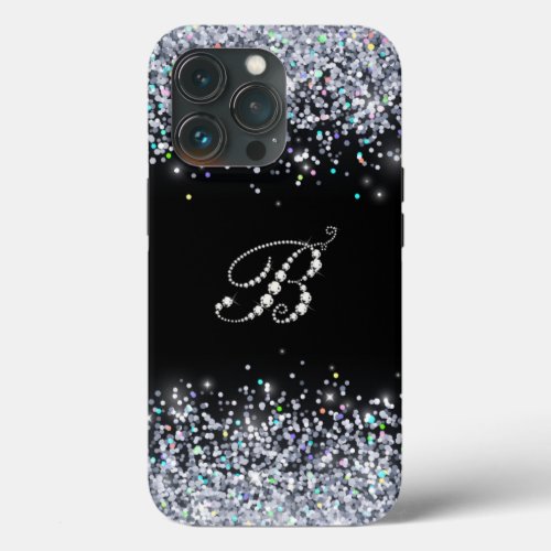 Sparkle Glitter B letter Diamond Monogram  iPhone 13 Pro Case