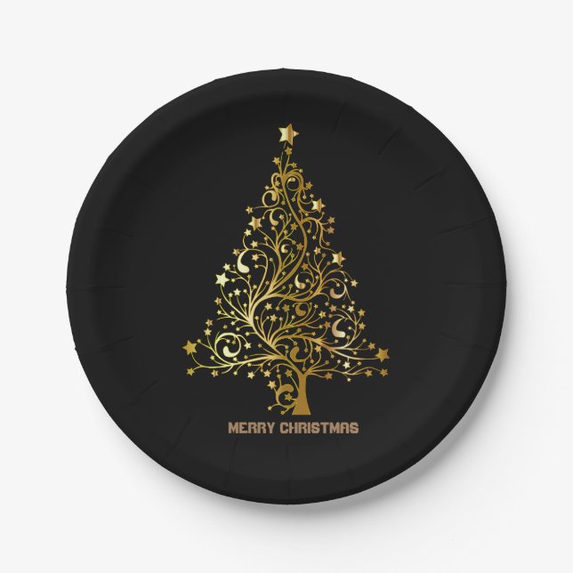 Sparkle Glitter Black and Gold Paper Plates (Front)