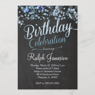Sparkle Glitter Blue Birthday Invitation