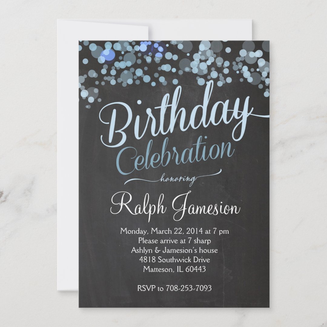 Sparkle Glitter Blue Birthday Invitation | Zazzle