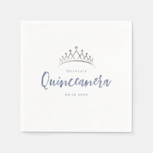 Sparkle glitter blue quinceanera 15th birthday napkins