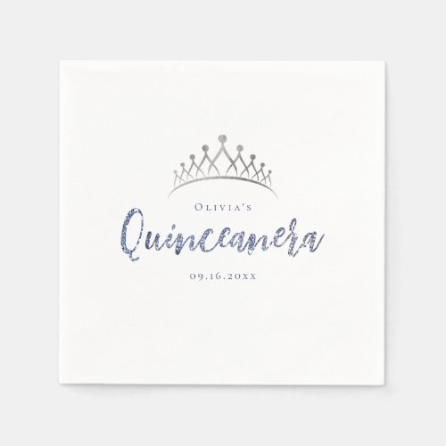 Sparkle glitter blue quinceanera 15th birthday napkins