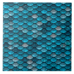 Sparkle Glitter Blue Teal Aqua Mermaid Scales Ceramic Tile