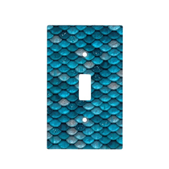 Sparkle Glitter Blue Teal Aqua Mermaid Scales Light Switch Cover (Front)
