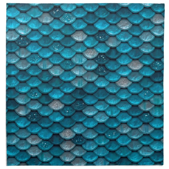 Sparkle Glitter Blue Teal Aqua Mermaid Scales Napkin (Front)