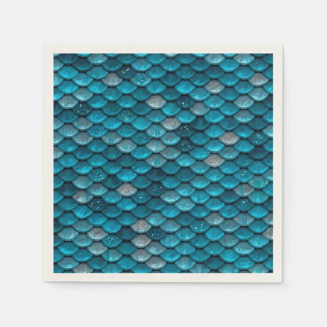 Sparkle Glitter Blue Teal Aqua Mermaid Scales Napkins (Front)