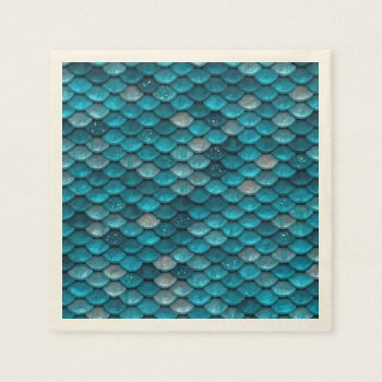 Sparkle Glitter Blue Teal Aqua Mermaid Scales Napkins by Flowers_in_Love at Zazzle