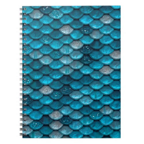 Sparkle Glitter Blue Teal Aqua Mermaid Scales Notebook