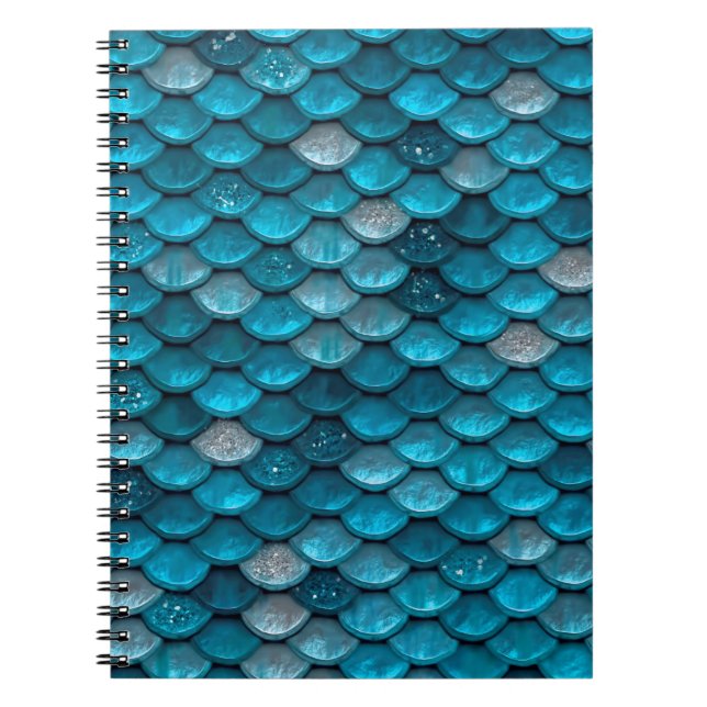 Sparkle Glitter Blue Teal Aqua Mermaid Scales Notebook (Front)