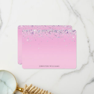 Sparkle Glitter Border Pink Custom Name Note Card