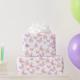 Sparkle Glitter Butterfly Pattern Kids Birthday Wrapping Paper