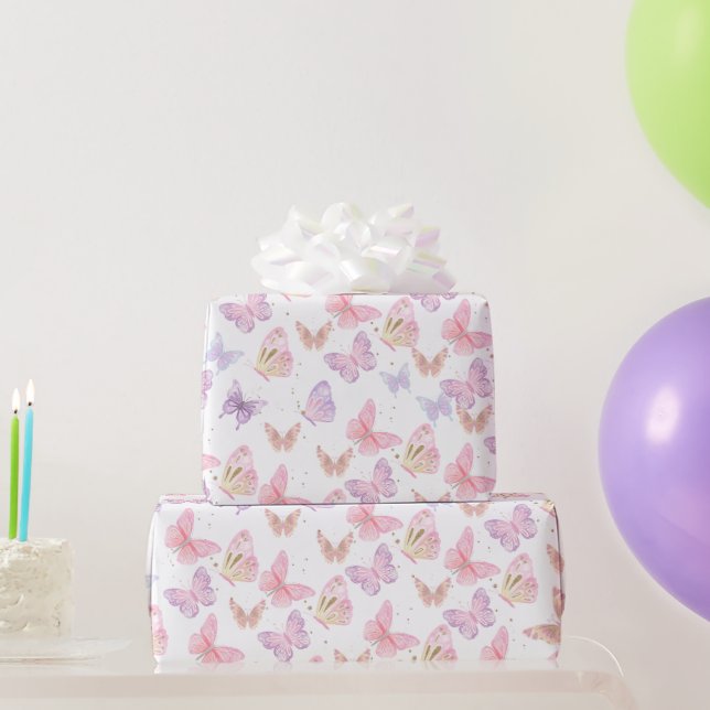 Sparkle Glitter Butterfly Pattern Kids Birthday Wrapping Paper (Party Gifts)