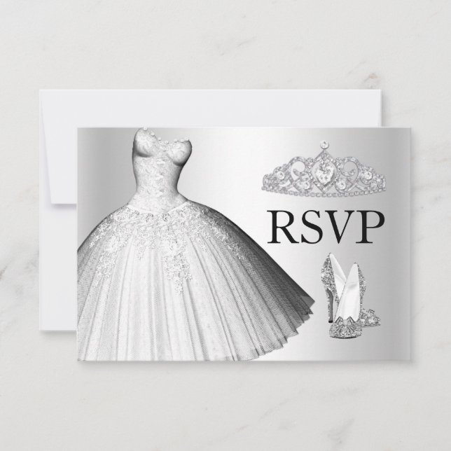 Sparkle Glitter Dress & Heels Quinceanera RSVP (Front)
