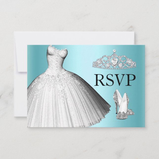 Sparkle Glitter Dress & Heels Quinceanera RSVP Invitation (Front)
