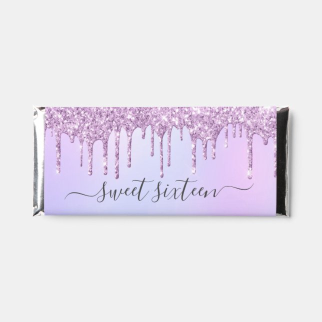 Sparkle Glitter Drip Purple Sweet 16 Personalized Hershey Bar Favors (Front)