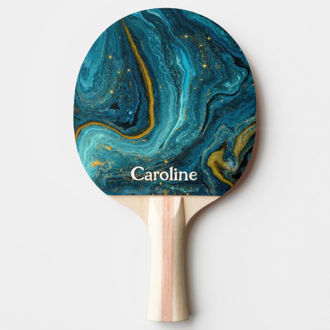 Sparkle Glitter girly Marble Art Blue Gold Ping Pong Paddle (Front)