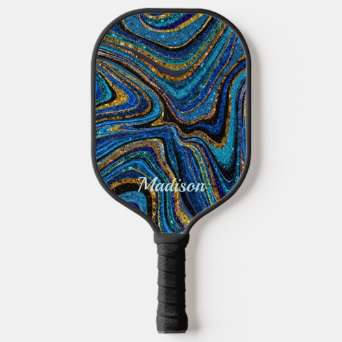 Sparkle Glitter girly marble art blue Pickleball Paddle