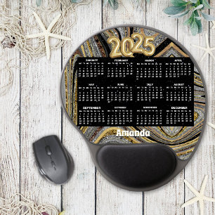 Sparkle Glitter girly marble art grey gold 2025 Gel Mouse Pad