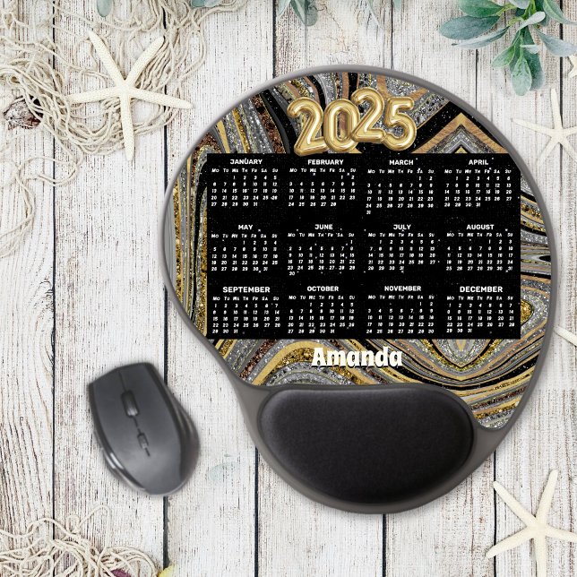 Sparkle Glitter girly marble art grey gold 2025 Gel Mouse Pad (Creator Uploaded)